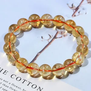 Natural Yellow Crystal Bracelet for Women Brazilian Citrine Golden Orange Round Bead Bracelet Jewelry
