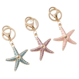 Nautical Style Starfish Keychain Gold Plated Alloy Clasp Cartoon Style Enamel Bag Charms 3D Shape Die Cut Beach Lovers Fashion