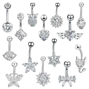 Navel Belly Button Ring Double Round Clear Ziircon Stainless Steel Navel Piercing Body Jewelry