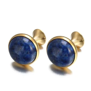 Navy Blue Agate Stone Premium Cufflinks Custom Mens Suit Shirt Fashion Accessory Wedding Tuxedo Trendy Jewelry Gift