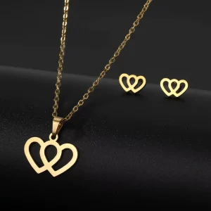 Necklace Earring Set Multiple Patterns Heart Butterfly Star Mom 18K Gold Plated Stainless Steel Rustproof Daily Wear Gift