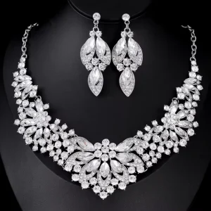 Necklace Earrings 2 Piece Jewelry Set Colorful Flowers Bridal Accessories