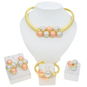 Necklace Earrings Ring Bracelet Cubic Zircon American Diamond Jewelry Set for Women Wedding Bridal