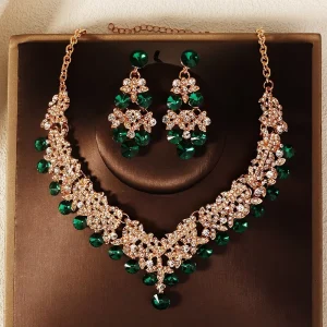 Necklace Earrings Set Gold Tone Women Wedding Stage Evening Party Costume Jewellery Set
