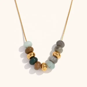 Necklace Handmade Gold Plated Natural Stone Beaded Snake Chain