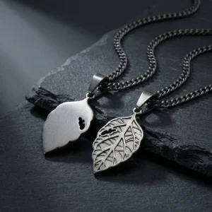 Necklace Hollow Solid Leaf Pendant Stainless Steel Jewelry Retro Nature Inspired Accessory Valentine Anniversary