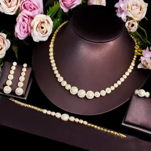 Necklace Wedding Engagement Jewelry Sets Bride Accessories Micro Pave Zircon Copper Rhodium Silver Plated Trendy Vintage 4pcs