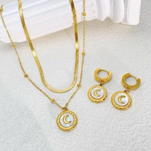 Necklaces Version Shell Moon Snake Bone Double Layer Stainless Steell Earring Buckle Black White Suit Fashion Pendant Necklaces