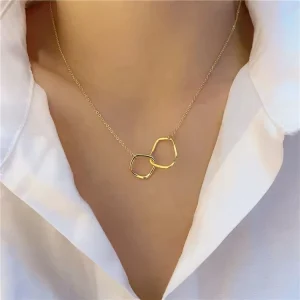 Necklaces for Women Fashion Thin Chain Minimalist Dainty Double Circle Pendant Necklace on the Neck Jewelry