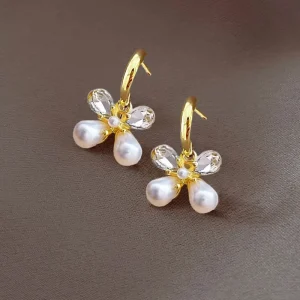 Needle Fashion with Flowers Elegant Earrings Female New Fashion Advanced Sense of Sweet Simple Earrings