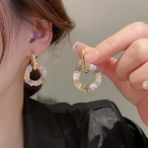 Needle Geometric Zircon Circle Buckle Earring Diamond Encrusted Zircon Hoop Ear Jewelry Rhinestone Circle Earring