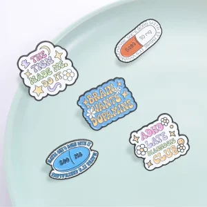 Neurodivergent Themed Enamel Pin Set Pill and Quote Brooch Badge for Daily Wear Decoration