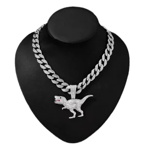 New 15MM Iced Out Cuban Chain With Alloy and Rhinestone Hip Hop Animal Long Pendant Necklace