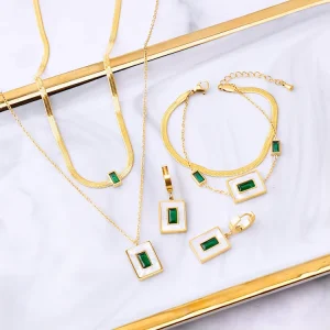 New 18k Gold Plated Stainless Steel Fashion Necklace Bracelet Earrings Shell Zircon Jewelry Sets Women