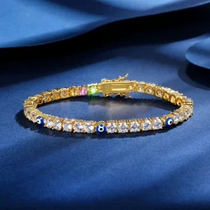 New 3mm 4mm Fashions Eye Bracelet Zirconia Tennis Bracelet Sparkling Hand Full Diamond Devil Eye Bracelet for Women Gifts