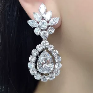 New AAA Cubic Zirconia Silver Plated Earrings OEM Women Wedding Fashion Jewelry Imitated Diamond Drop Earrings