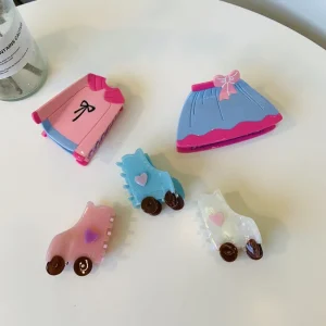 New Acetate Retro Hair Claw Summer Dress Rhinestone Sweet Clothing Roller Skates Design Pink Shark Clip Hair Accessories Carton