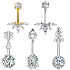New Arrival 316L Stainless Steel 14G Belly Button Ring Shinny Zircon Flower Navel Ring Children’s Wedding Fashion Body Piercing