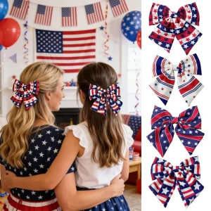 New Arrival 4th of July Independence Day Hair Accessories for Women Girls USA Flag Printed Alligator Clip Bow Hair Clips