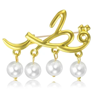 New Arrival Alloy Arabic Prayer Word Brooch Gold Plated Dangle Hijab Pin Minimalist Fashion Clothing Accessory for Muslim Women