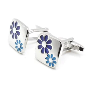 New Arrival Blue Floral Elegant Cufflinks Custom Men Women Suit Shirt Sleeve Button Fashion Trendy Accessories Set