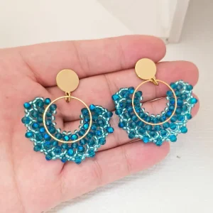 New Arrival Bohemian Crystal Seed Bead Dangle Earrings Handwoven Geometric Flower Pattern Trendy Stainless Steel Jewelry
