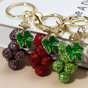 New Arrival Creative Cute Rhinestone Grape Zinc Alloy Waterproof Keychain Metal Pendant For Cartoon Birthday Gift