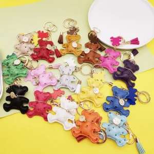 New Arrival Cute Bear Leather Tassel Keychain Bag Purse Charm Keyring Keychain
