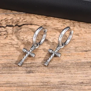 New Arrival Delicate Stainless Steel Earring for Men High Quality Cross Dangle Earrings Tarnish Free Waterproof Jewelry MGES106