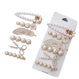 New Arrival Elegant Pearl Rhinestone Bear Rose Feather Scissor Duckbill Hair Clip Set Vintage Hair Accessory for Women