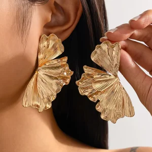 New Arrival Fashion Exaggerated Metal Geometric Earring Chunky Women Fashion Korean Oval Minimal Leaf Earrings