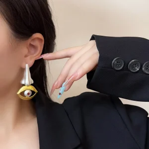 New Arrival Fashion Gold Stainless Steel Retro Simple Geometric Stud Earrings Minimal Chunky Eye Portrait