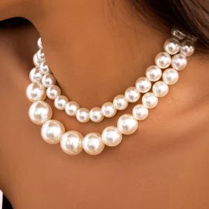New Arrival Fashion Jewelry Exaggerated Large Pearl Choker Collar Chain Multi Layered Beaded Pearl Necklace for Women