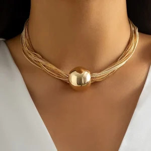 New Arrival Fashion Jewelry Exaggerated Punk Multi Layered Chain Layered Necklace Elegant Geometric Ball Choker Necklace