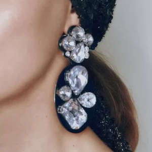 New Arrival Fashion Jewelry Geometric Oval Earrings Diamond Studded Earrings Black Acrylic Acetate Crystal Earrings