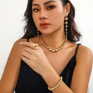 New Arrival Fashion Jewelry Layered Geometric Beads Collar Chain Hip Hop Round Beaded Choker Necklace Jewelry Set for Woman