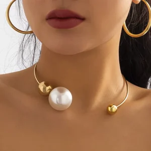 New Arrival Fashion Jewelry Luxury One Layer Pearl Collar Choker Necklace Vintage Big Pearl Choker Necklaces Women