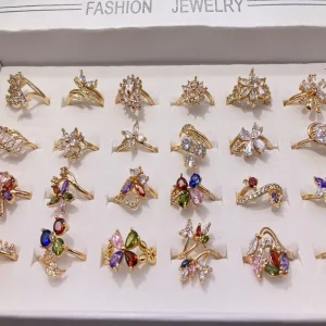 New Arrival Fashion Jewelry Ring Colorful Zircon Rings 18k Gold Plated Diamond Ring for Women