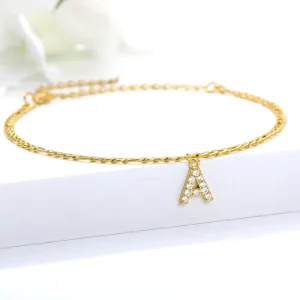 New Arrival Foot Jewelry Gold Plated NK Figaro Chain Ankle Bracelet Statement Stainless Steel A Z Alphabet Letter Initial Anklet