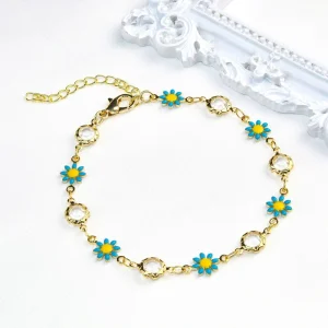 New Arrival High End Bronze Crystal Daisy Trendy Luxury Simple Flower Charm Bangle Fashion Jewelry for Women