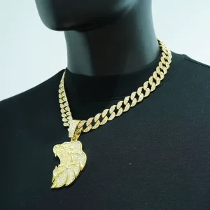 New Arrival Iced Out 15mm Width Cuban Link Chain Hip Hop Alloy and Bling Rhinestone lion Head Pendant Necklace