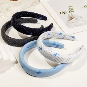 New Arrival Korean Style Bow Knot Striped Headband Women Wide Padded Hair Hoop Custom Logo Fabric Hair Accessories