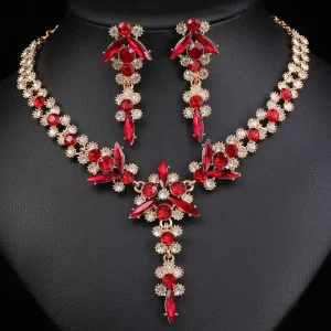New Arrival Luxury Diamond Crystal Jewelry Sets Alloy Rhinestone Pendant Necklace Earrings for Women for Weddings and Gifts
