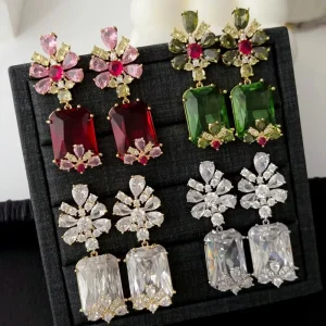 New Arrival Micro Pave Zircon Flower Earrings for Woman Fashion Jewelry