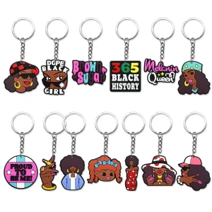 New Arrival PVC Fashionable Keychain Black Girl Series Cartoon Keychain for Key Ring Accessories