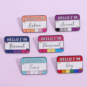 New Arrival Personalized Name Badge Fashion Metal Black Nickel Plated Rectangle for English Letter Brooch Soft Enamel Pins