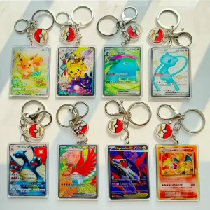 New Arrival Popular Cartoon Pokémon Card Rectangle Acrylic Keychains Promotional Gift Pendant Key Ring