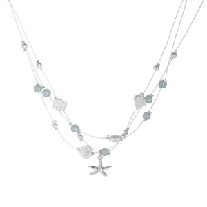 New Arrival Starfish Shell Pearl Electroplated Necklace Women Seaside ResortStyle Layered Choker Unique Jewelry