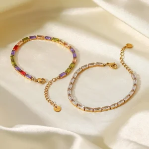 New Arrival Trendy Gold Designer Bracelet Fashion Stainless Steel Bracelet Vintage Full Square Zircon Bracelet for Women