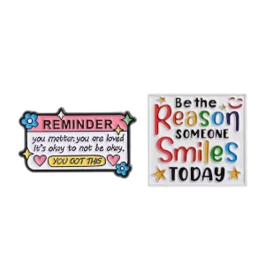 New Arrival Unique Inspirational Quotes Metal Brooches Pins Creative Cartoon Fun Rainbow Smiley Face Pin Badges